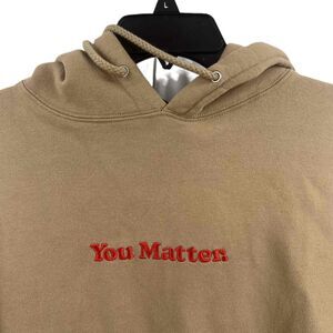 You Matter By Demetrius Harmon Beige Embroidered Cozy Hoodie Mens Small